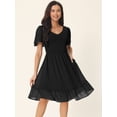 thumbnail image 3 of DARING DIVA Chiffon Smocked Flutter Short Sleeve Dress S Black, 3 of 6
