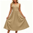 thumbnail image 6 of Women Summer Maxi Dress Solid Color Sleeveless V Neck Button Pleated Elegant Flowy Sundress with Pockets Casual Beach Vacation Dresses, 6 of 8