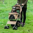 thumbnail image 2 of PawHut Dog Stroller, One-click Folding Pet Stroller with Cup Holder, 4 Wheels Travel Carrier w/ Brakes, 360° Swiveling Front Wheels, Storage Basket, for XS/Small Dogs Cats, Coffee, 2 of 10