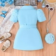 thumbnail image 3 of Kiijoy Toddler Girls Short Sleeve Lapel Dress Solid Color Elegant Suit Dress with Belt, 3 of 6