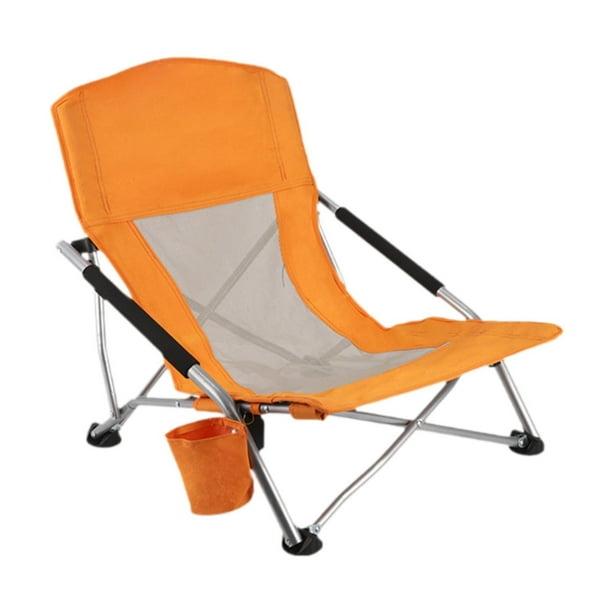 Silla de camping plegable, silla de playa, portátil, ligera, con respaldo alto, asiento de picnic para piscina, pesca, jardín, viajes y playa. Naranja