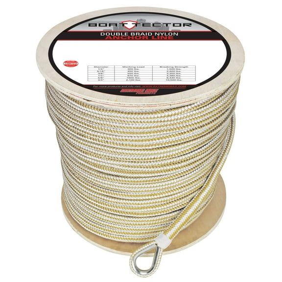 Extreme Max 3006.2376 BoatTector Premium Double Braid Nylon Anchor Line with Thimble - 1/2" x 800', White & Gold