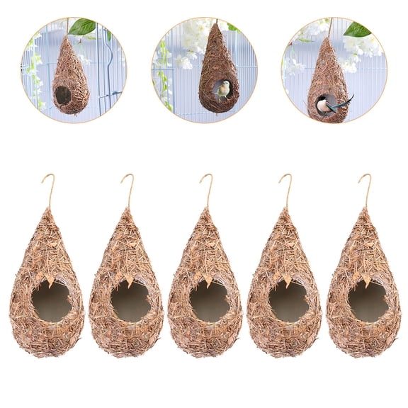 IBASETOY 5pcs Plastic Bird's Nest for Small Parrots and Finches Decorative Hanging Home Khaki