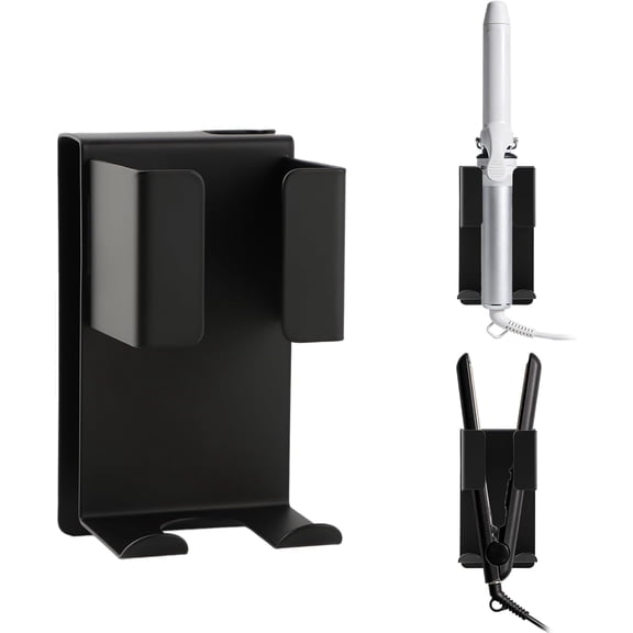 No-Drill Hair Tool Holder, Wall Mounted Curling Iron Holder, Hair Straightener Organizer Blow Dryer Holde-r, Adhesive Hai-r Tools Organizer Storage for Bathroom Vanity(COLOR:Black)
