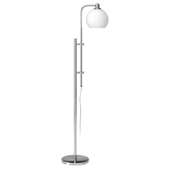 Evelyn&Zoe Antho Height-Adjustable Floor Lamp with Glass Shade, Polished Nickel/White Milk