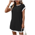 thumbnail image 2 of Women's Casual Mini T-Shirt Dress Short Sleeve Contrast Ringer Neck Pocket Shift Dress Loose Fit Breathable Knit Dress for Daily Wear Summer Beach Travel Lounging, 2 of 7