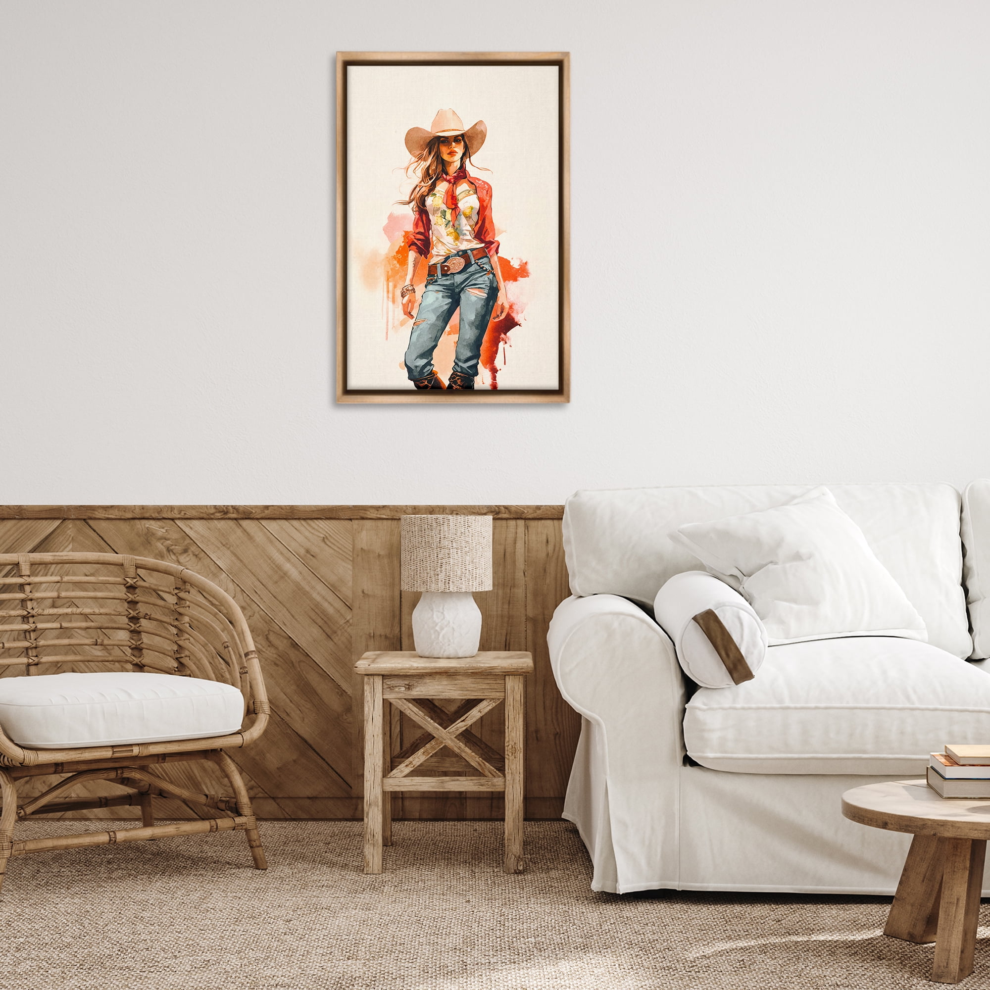 Stupell Industries Wild West Cowgirl Charm People Painting Brown Floater Framed Canvas Art Print Wall Art, 21 x 31