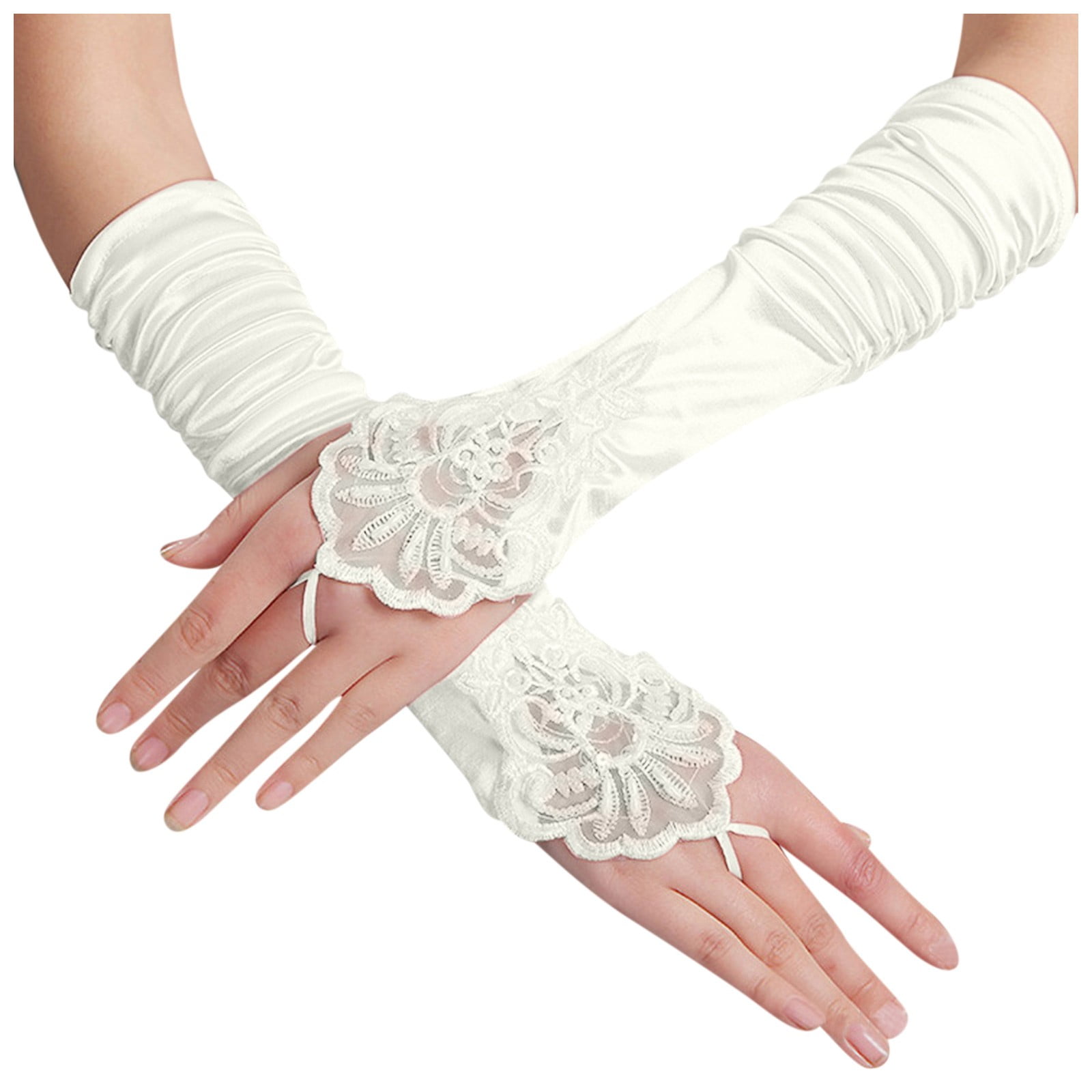 Satin Gloves for Wedding Bridal 1920s Long Lace Gloves Flapper Gloves Elbow Length Gloves Wedding Bride Fancy Dress Lace Opera Gloves for Christmas Long black Elbow Fingerless Lace Gloves
