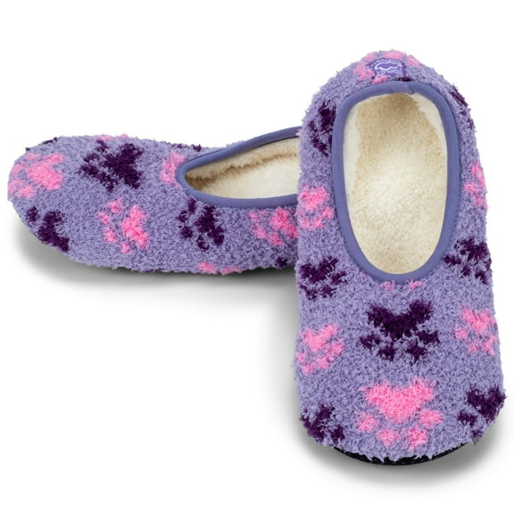 Super Soft Purple and Pink Pawprint Large (9.5-11) Slip Resistant Women's Slippers