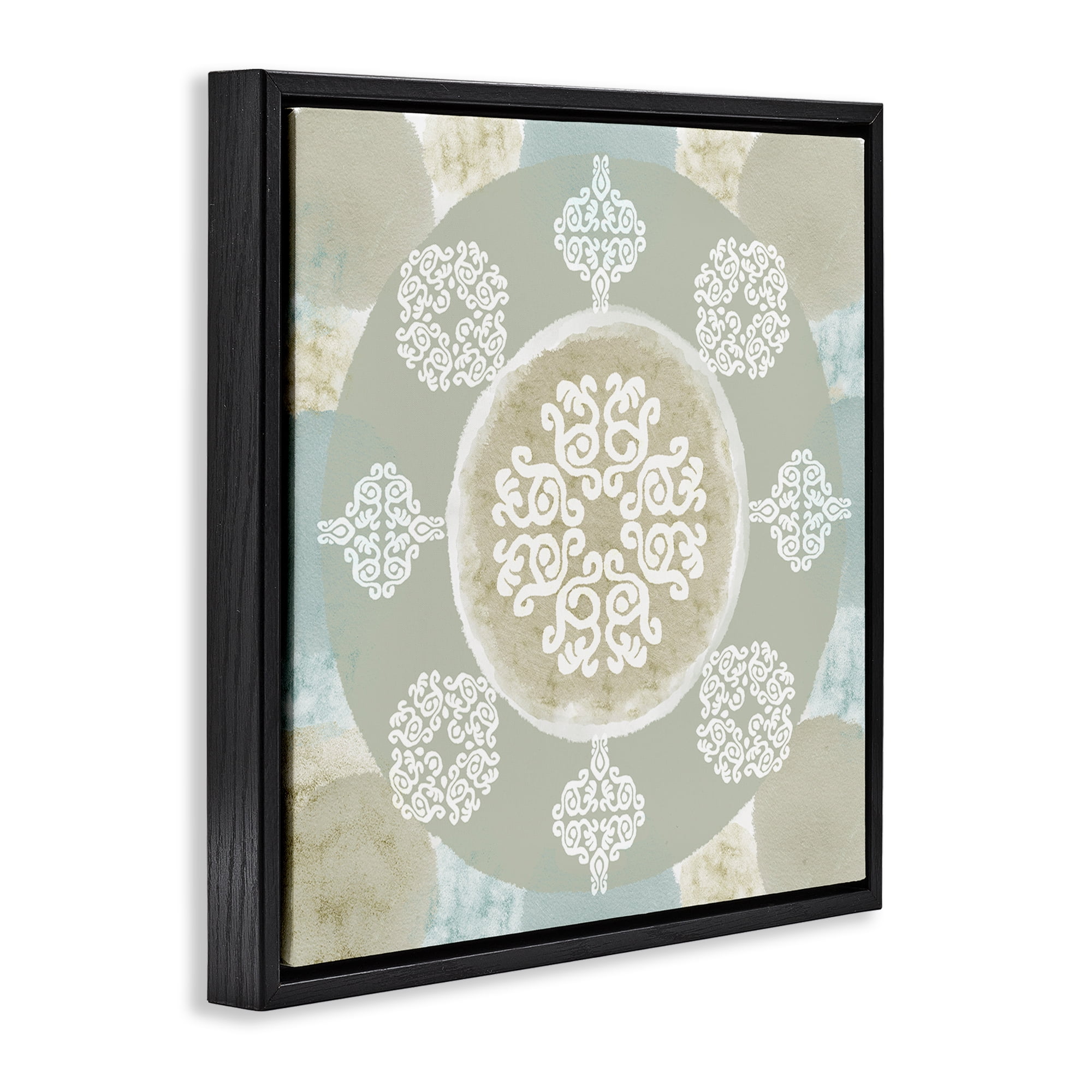 Stupell Industries Mint & Beige Mandala Abstract Painting Black Floater Framed Canvas Art Print Wall Art, 25 x 25