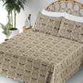 thumbnail image 3 of Ambesonne Ethnic Fitted & Flat Sheet with Shams 4 Pcs Set, American Traditional Skull, Calking, Pale Sepia and Dark Rosewood, 3 of 5