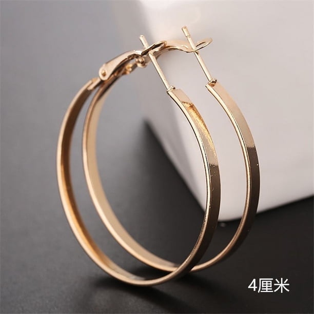 Nvzi Pendientes para hombre y adecuados, pendientes de aro lisos y lisos, pendientes de aro grandes (oro, 4 cm)