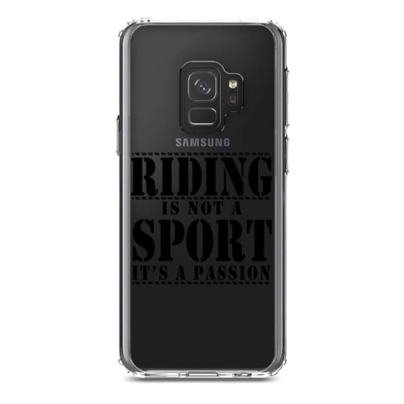 DistinctInk Clear Shockproof Hybrid Case for Samsung Galaxy S9 (5.8" Screen) - TPU Bumper Acrylic Back Tempered Glass Screen Protector - Riding is A Passion - horses