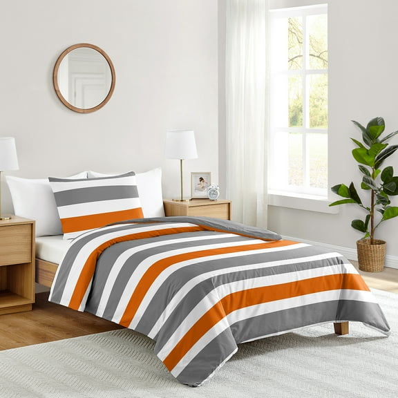 Sweet Jojo Designs Stripe Gray and Orange Twin Bedding Collection