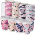 thumbnail image 1 of missunny-48 Paper Coffee Cups with Lids - 12oz Cute Disposable Coffee Cups with Lids with 4 Different Color Flower Designs for Spring - Pink, Blue, Yellow and Navy, Tea Party Supplies, 1 of 5