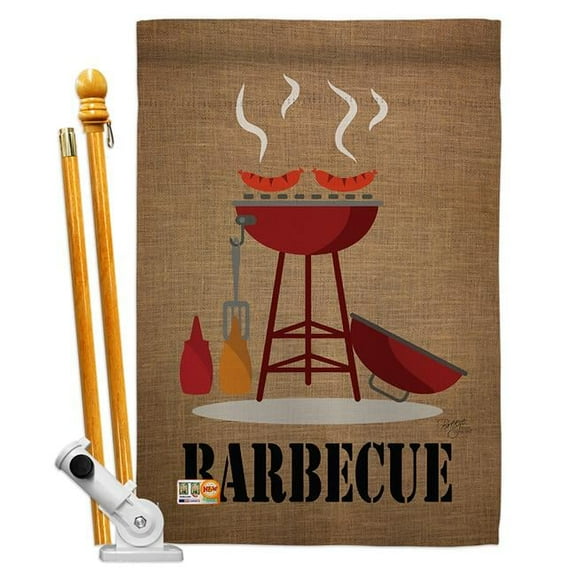 Breeze Decor BD-SU-HS-106076-IP-BO-D-US14-BD 28 x 40 in. Barbecue Summer Fun in the Sun Impressions Decorative Vertical Double Sided House Flag Set with Pole Bracket & Hardware