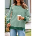 thumbnail image 3 of Women's Fall Oversized Sweatshirt Casual Waffle Knit Long Sleeve Crewneck Split Pullover Tunic Tops, 3 of 12