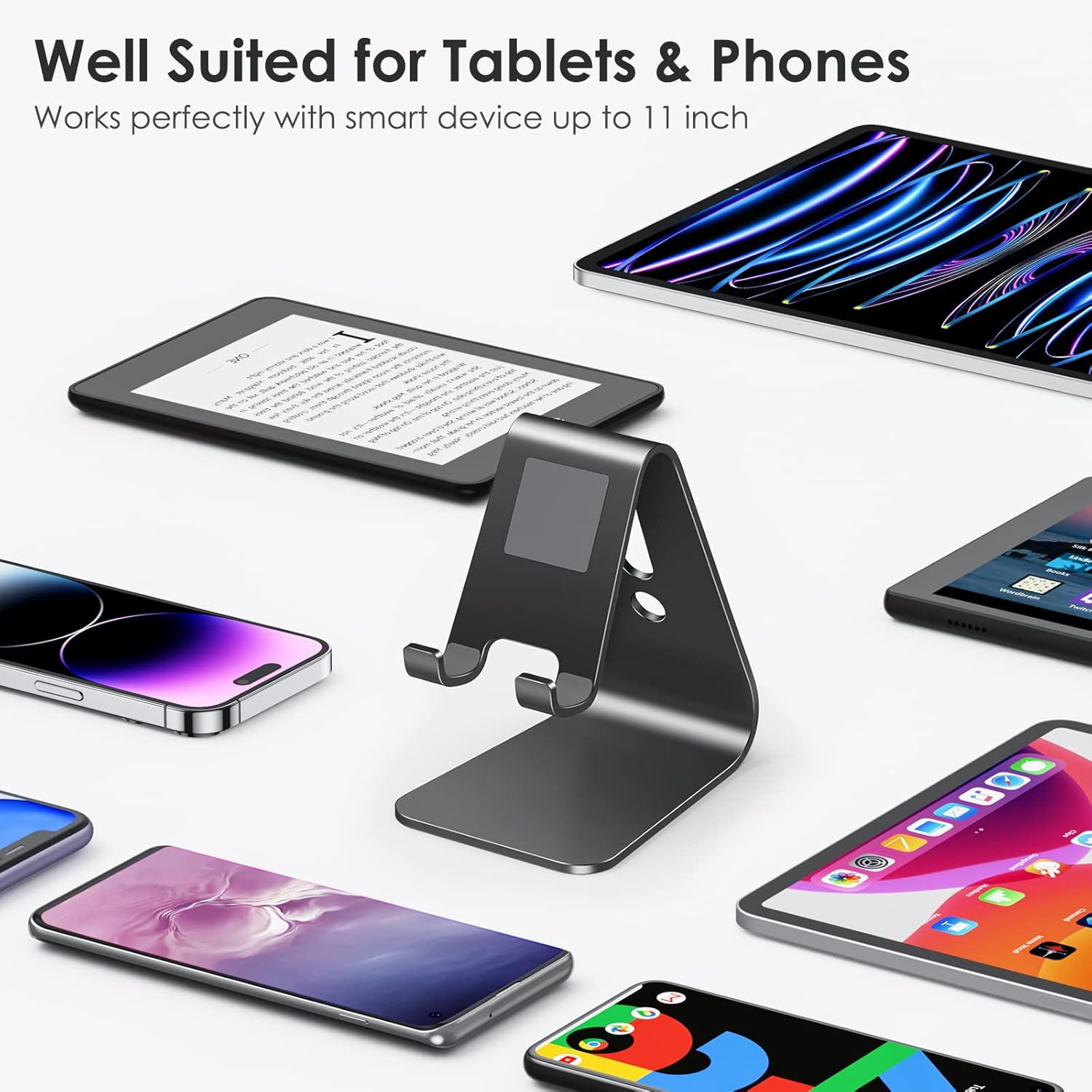Upgraded Aluminum Cell Phone Stand for Desk, C1 Durable Cellphone Dock with Protective Pads, Smart Stand Designed for iPhone16, 15/14/13/12 Pro Max XR XS, iPad Mini, Android Phones,Rose Gold