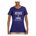 thumbnail image 2 of Wild Bobby Jesus Is Coming Are You Ready? Inspirational/Christian Women Graphic Tee, Purple, XX-Large, 2 of 5