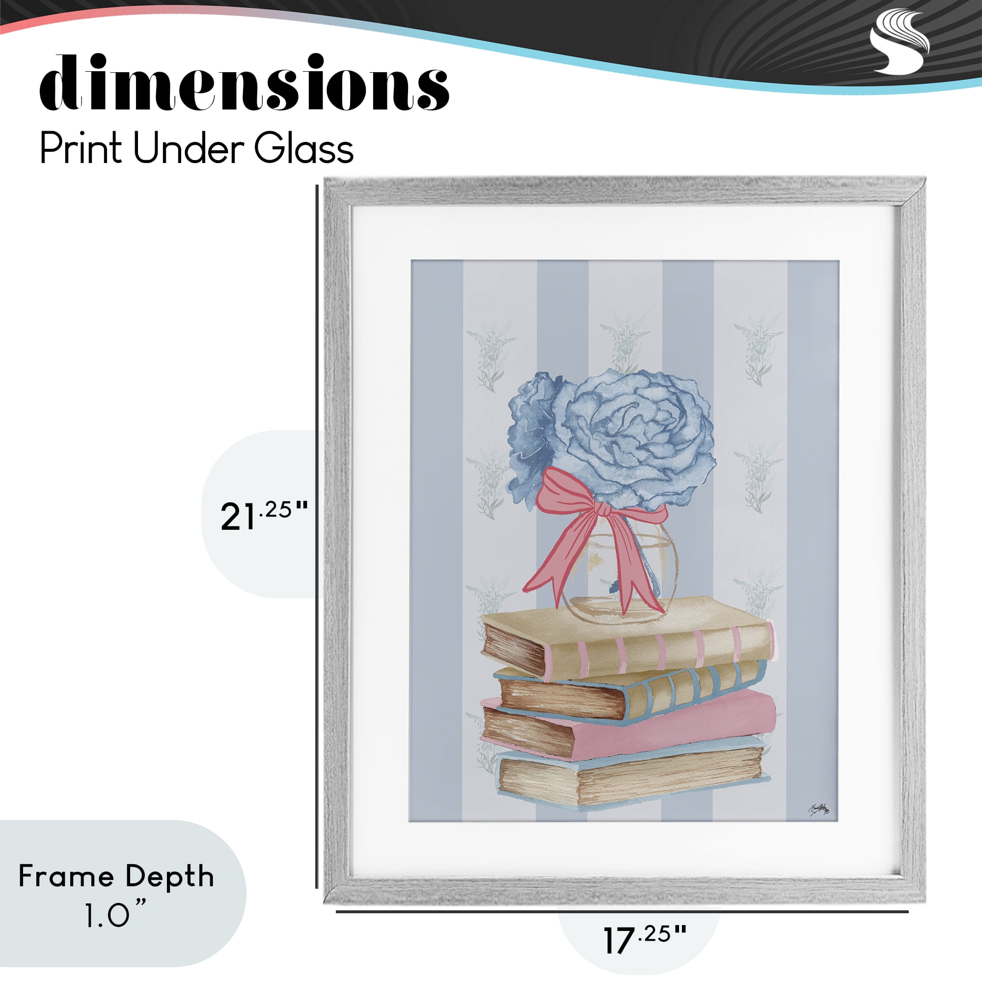 Stupell Industries Stacked Books & Blue Hydrangeas Gray Framed Print Under Glass, design by Elizabeth Medley