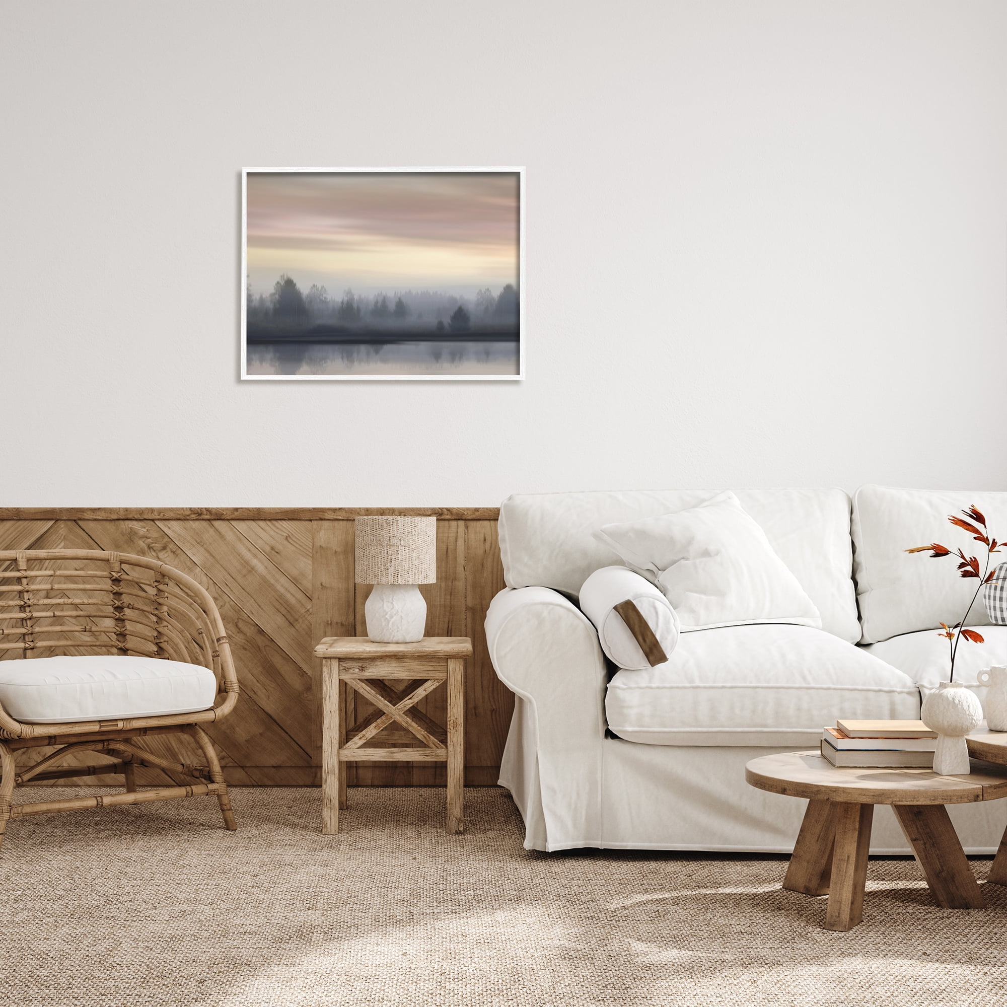 Stupell Industries Foggy Pond Reflection Nature Photography White Framed Art Print Wall Art, 30 x 24