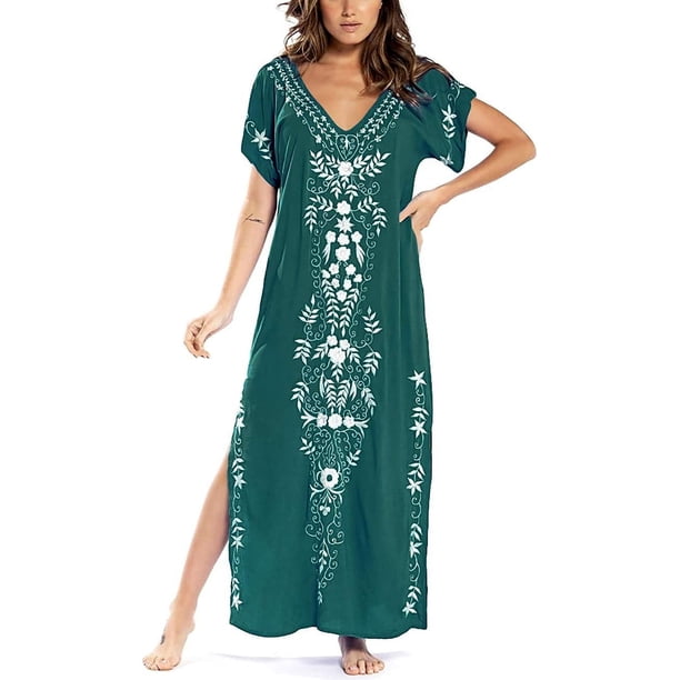 Traje de baño de bikini de manga corta con bordado para mujer, vestido de playa con abertura lateral