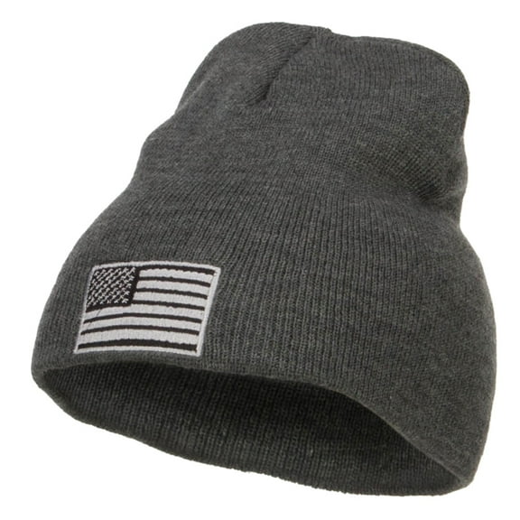 Silver American Flag Embroidered Short Beanie - Dk Grey OSFM