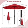 thumbnail image 3 of Gymax 10 FT Solar Patio Umbrella w/96 Multi-colored LED Lights & 9 Modes Vented Top Red, 3 of 10