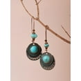 thumbnail image 4 of Boho Created Turquoise Bead Ethnic Round Pendant Earrings, Vintage Bohemian Hippie Jewelry Gift for Women, 4 of 7