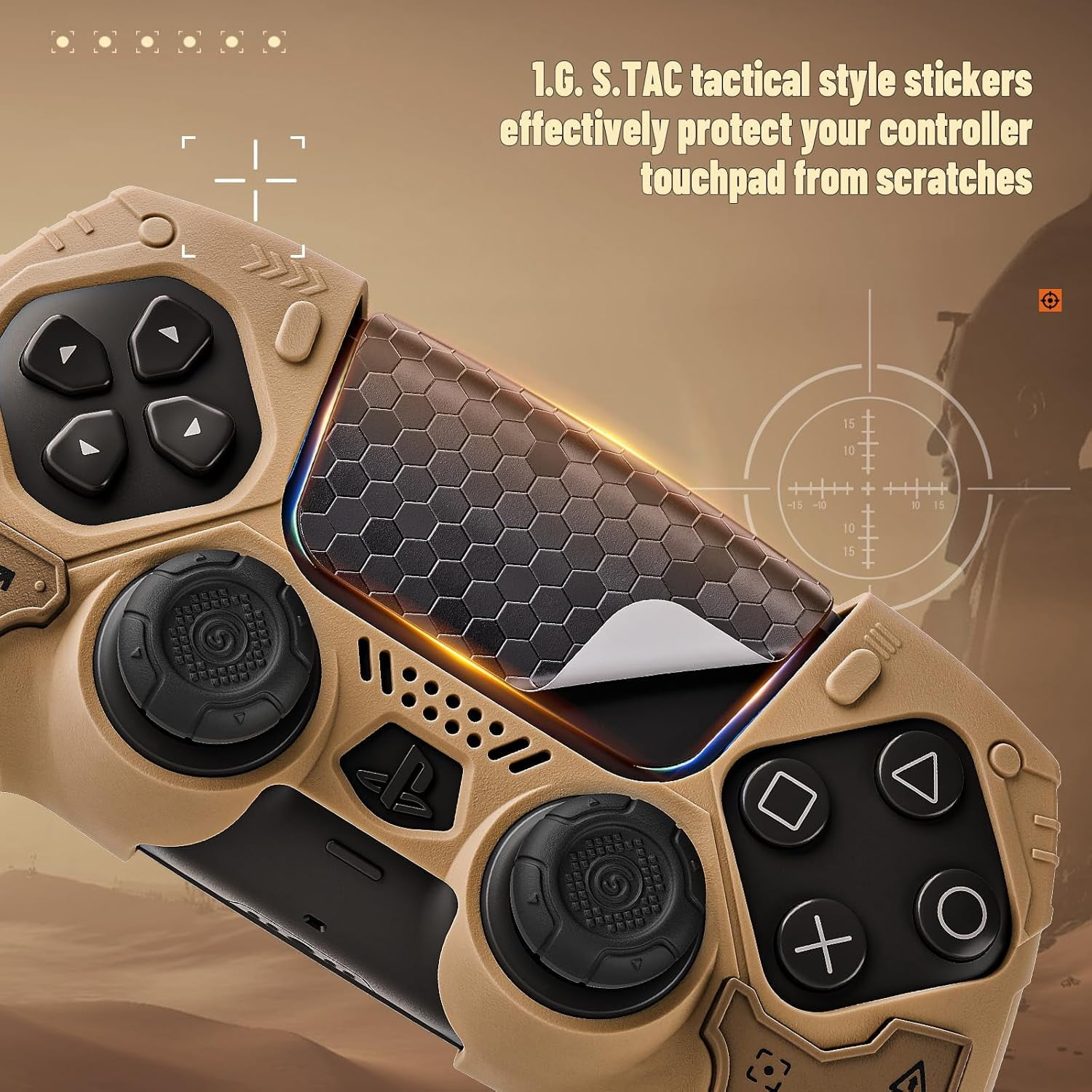 GeekShare G.S.TAC Tactical PS5 Controller Skin Protective Cover Case +Thumb Grips+Stickers Desert Yellow