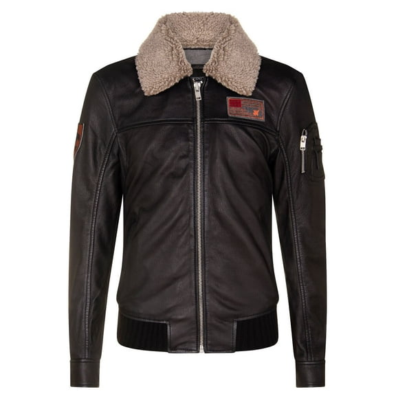 Mens Smart Leather Bomber Jacket-Crawley in Black