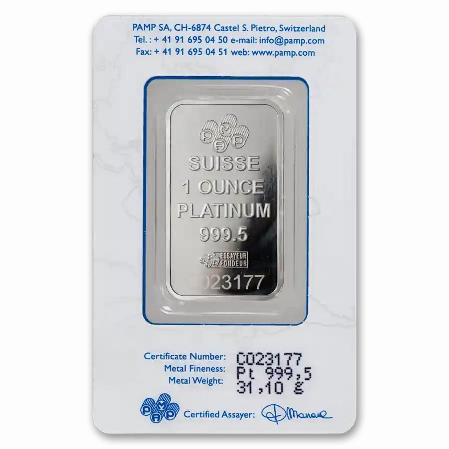 PAMP Suisse 1 oz Platinum Bar, .9995 Fine, Lady Fortuna Design