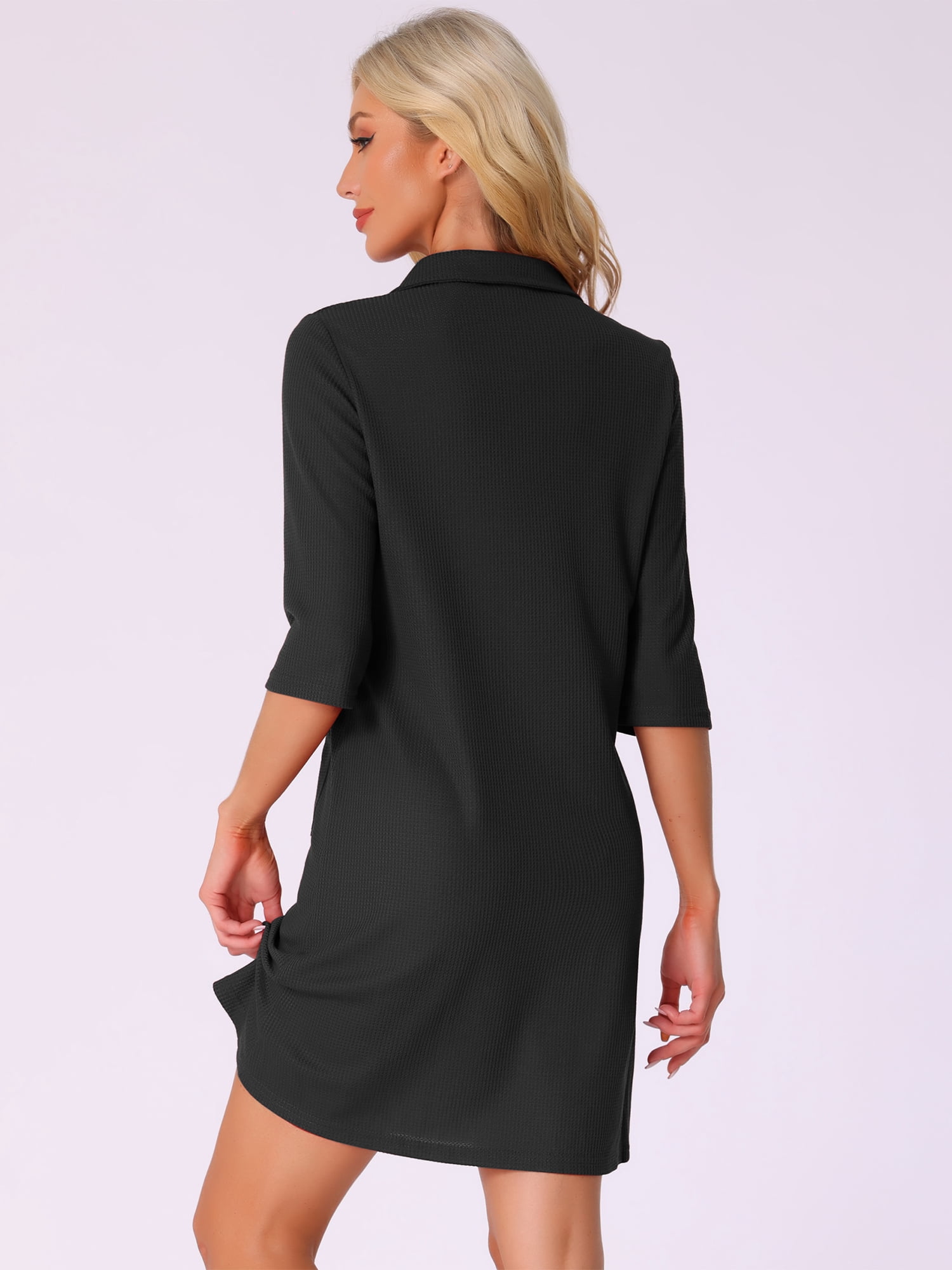 DARING DIVA Women's Zipper Robes Waffle 3/4 Sleeves Bathrobe House Coat S Black
