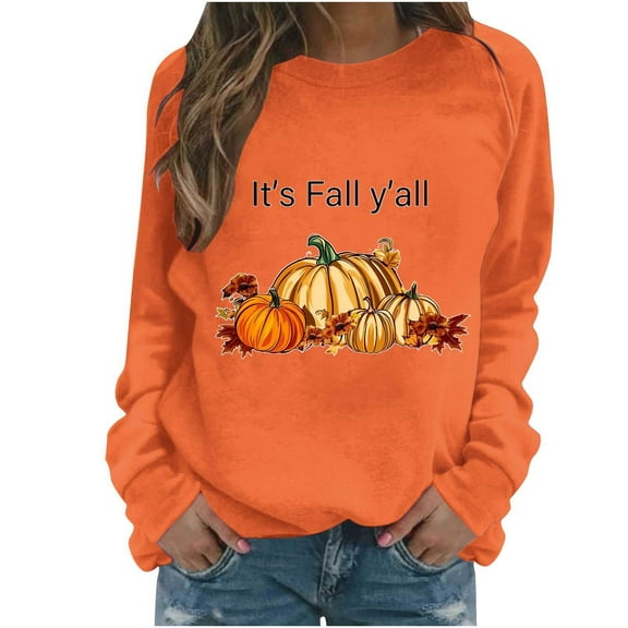 Busydd Thanksgiving Sweatshirt Orange Crewneck Sweatshirts Fashion Pumpkin Graphic Sweatshirts Grateful Blessed Fall Sweatshirt Long Sleeve Pullover Tops for Women