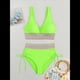 thumbnail image 3 of Bikini de Dos Piezas para Mujer, Cintura Alta, Cuello Halter, Traje de Baño, Verde Fluorescente, L, 3 of 7