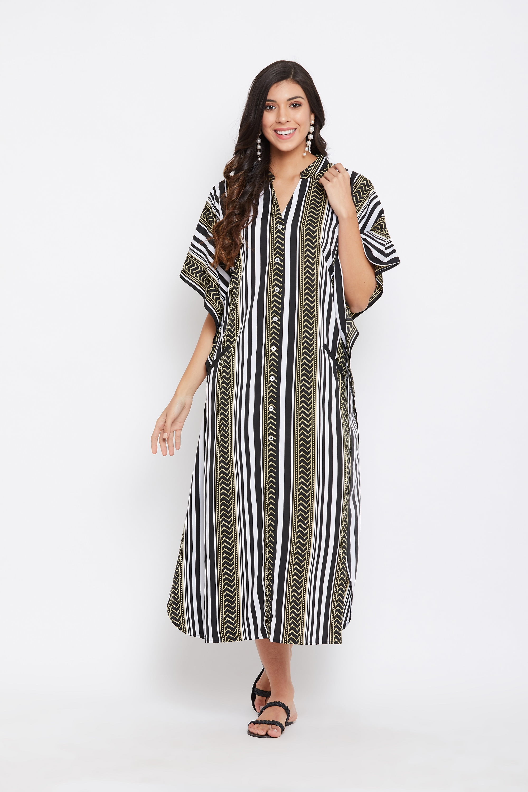 Oussum Women's Plus Size Kaftan Dresses with Pocket Stripes Boho Long