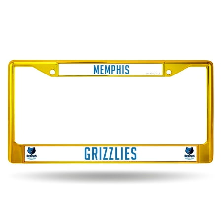 Memphis Basketball Grizzlies Licensed Yellow Painted Chrome Metal License Plate Frame