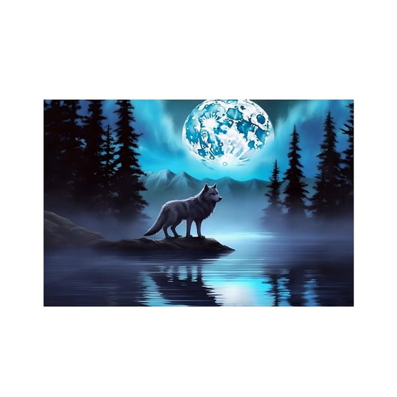 RKSupls Wolf Moon Fantasy Art Night Linen Placemats 30x45cm Straight Edge Stain Resistant Washable Non-Slip Table Mats Table for Kitchen Dining Room Home