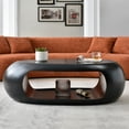 thumbnail image 6 of Modern Oval Hollow Design Coffee Table, Sturdy Fiberglass Center Cocktail Table Tea Table for Livingroom Dining Room Lounges, 53.15"Lx 30.71"W x 15.75"H, No Need Assembly, Matt Black, 6 of 7