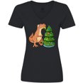 thumbnail image 3 of Inktastic Tyrannosaurus Rex Decorating Christmas Tree Women's V-Neck T-Shirt, 3 of 5