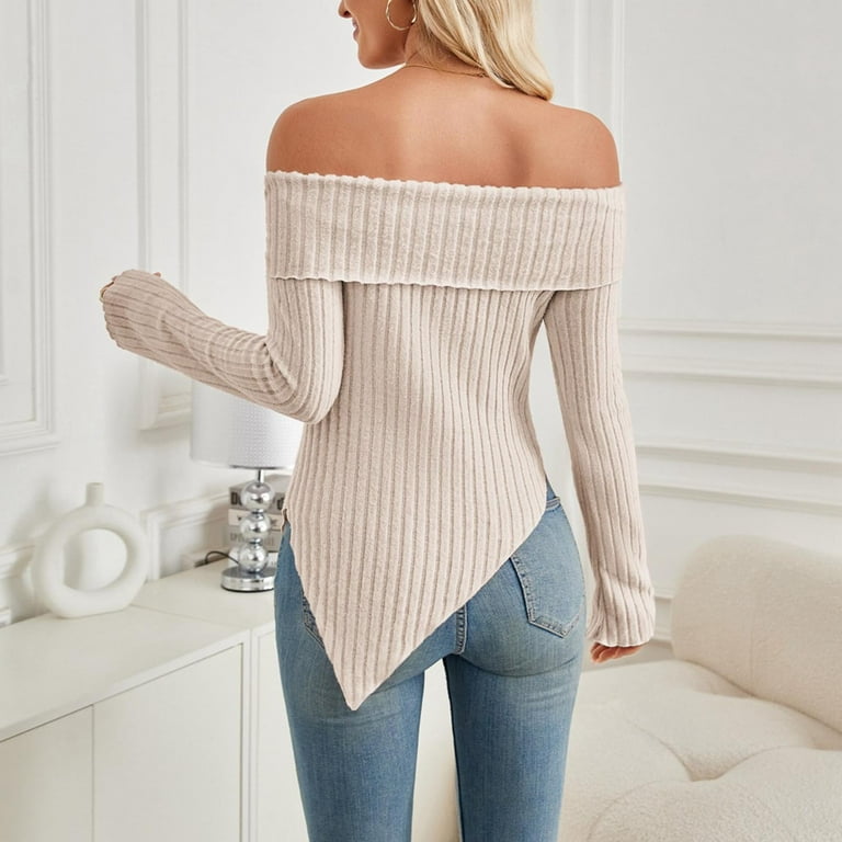 Trendelle Women Sexy Off Shoulder Sweater Irregular Curved