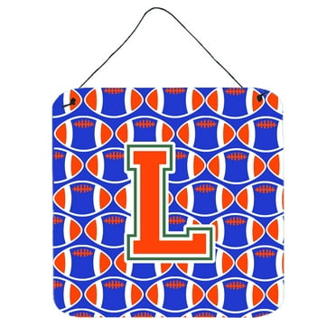 Letter L Football Green Blue and Orange Wall or Door Hanging Prints