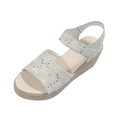 

Sandals For Women Ladies Open Toe Linen Sole Sequins Wedge Sandals Rome Shoes Sandals for Women High Heels Clear Sandals for Women Black Wedge Flip Flops