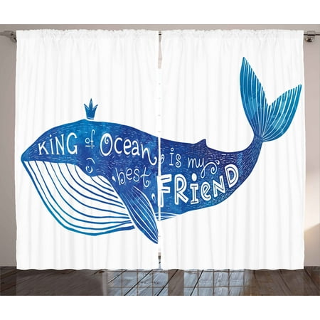 Whale Curtains 2 Panels Set, Kind of Ocean is My Best Friend Quote with Whale Fish Paintbrush Artsy Picture, Window Drapes for Living Room Bedroom, 108W X 84L Inches, Violet Blue White, by (Best Kind Of Window Tint)