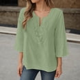 thumbnail image 3 of 3/4 Length Sleeve Womens Tops Spring Summer Casual Cotton Linen Lightweight Loose V Neck Boho T Shirts Blouse, 3 of 6
