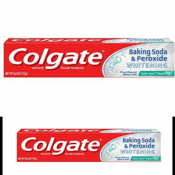 2 Colgate Anticavity Fluoride Toothpaste Baking Soda & Peroxide Whitening With Frost Mint Stripe 4.oz Each