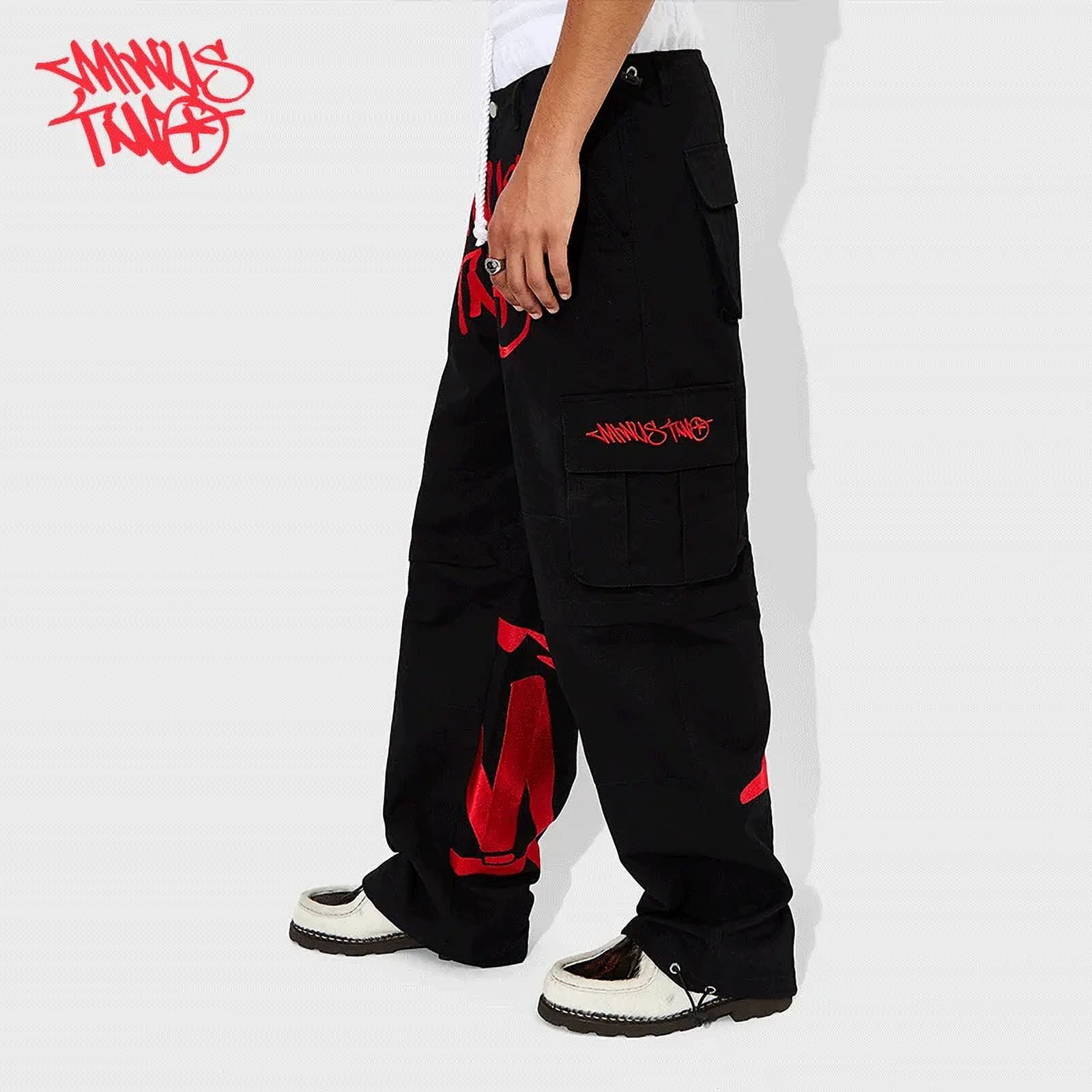 Minus Two Y2K Fashion street Pant Black Multiple pockets Cargo