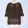 thumbnail image 6 of Blouses for Women Sawvnm Women Vintage Lace Patchwork Bow V-Neck Three Quarter Blouses T-Shirt for Women,Brown,3XL, 6 of 7