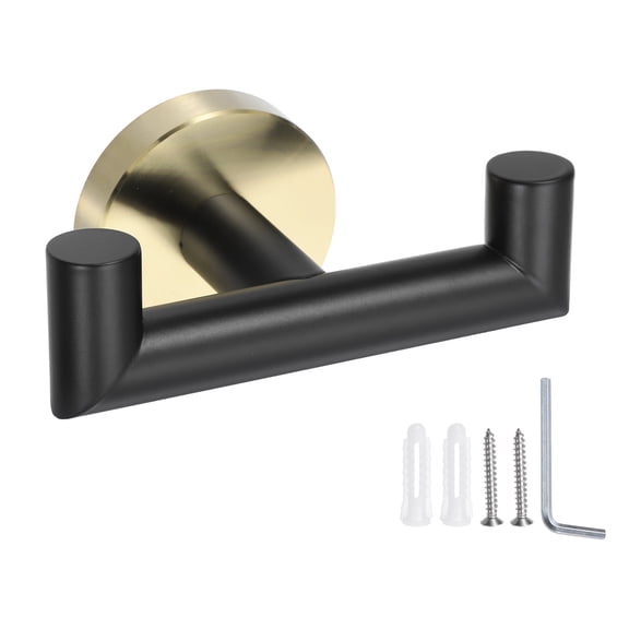 Uxcell Double Towel Hook, Stainless Steel Coat Hook, Wall Mount Robe Hooks Hand Towel Black Gold