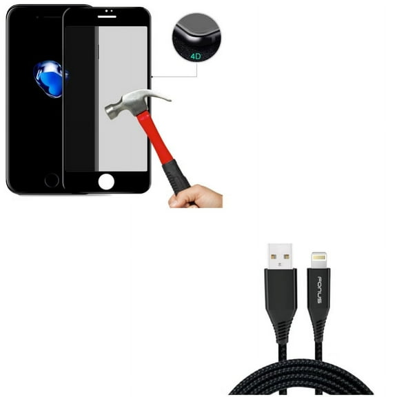 iPhone 8/7/6S/6 - Charger Cord 10ft USB Cable w Tempered Glass Privacy Screen Protector - Power Wire Braided Long Sync, Curved Anti-Spy Anti-Peep 4D Edge Case Friendly for iPhone 8/7/6S/6